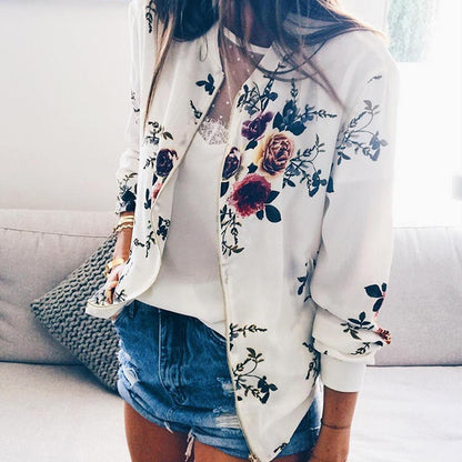 DressBetty - Flower Print Long Sleeve Zipper Jacket