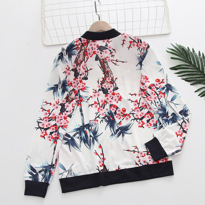 DressBetty - Flower Print Long Sleeve Zipper Jacket