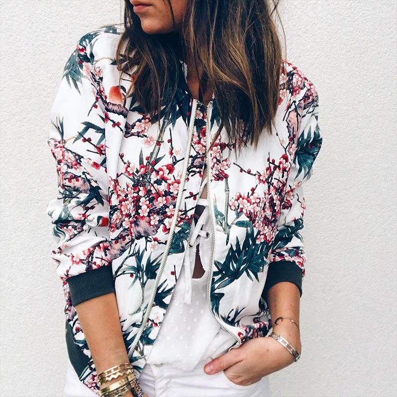 DressBetty - Flower Print Long Sleeve Zipper Jacket