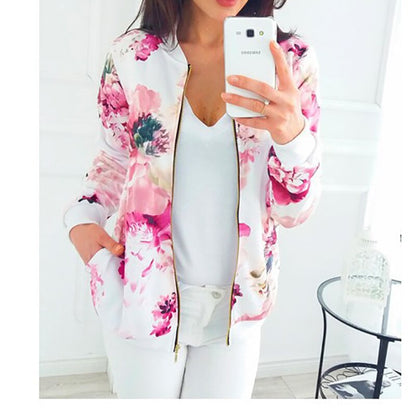 DressBetty - Flower Print Long Sleeve Zipper Jacket
