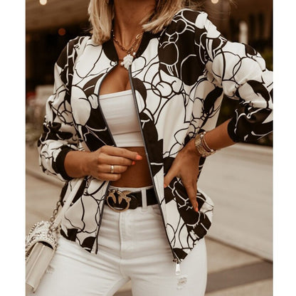 DressBetty - Flower Print Long Sleeve Zipper Jacket