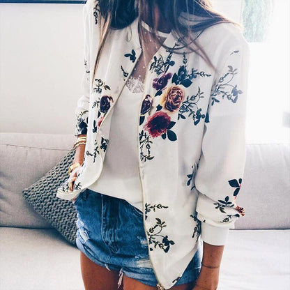 DressBetty - Flower Print Long Sleeve Zipper Jacket