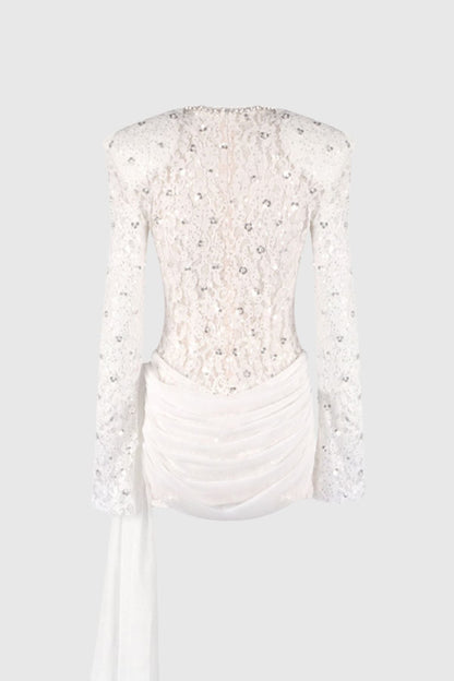 Jonella Sequin Embellished Lace Dreaped Mini Dress