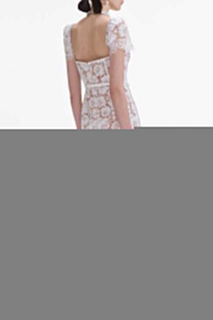 Josef Lace Bow Belted Midi Dress - White