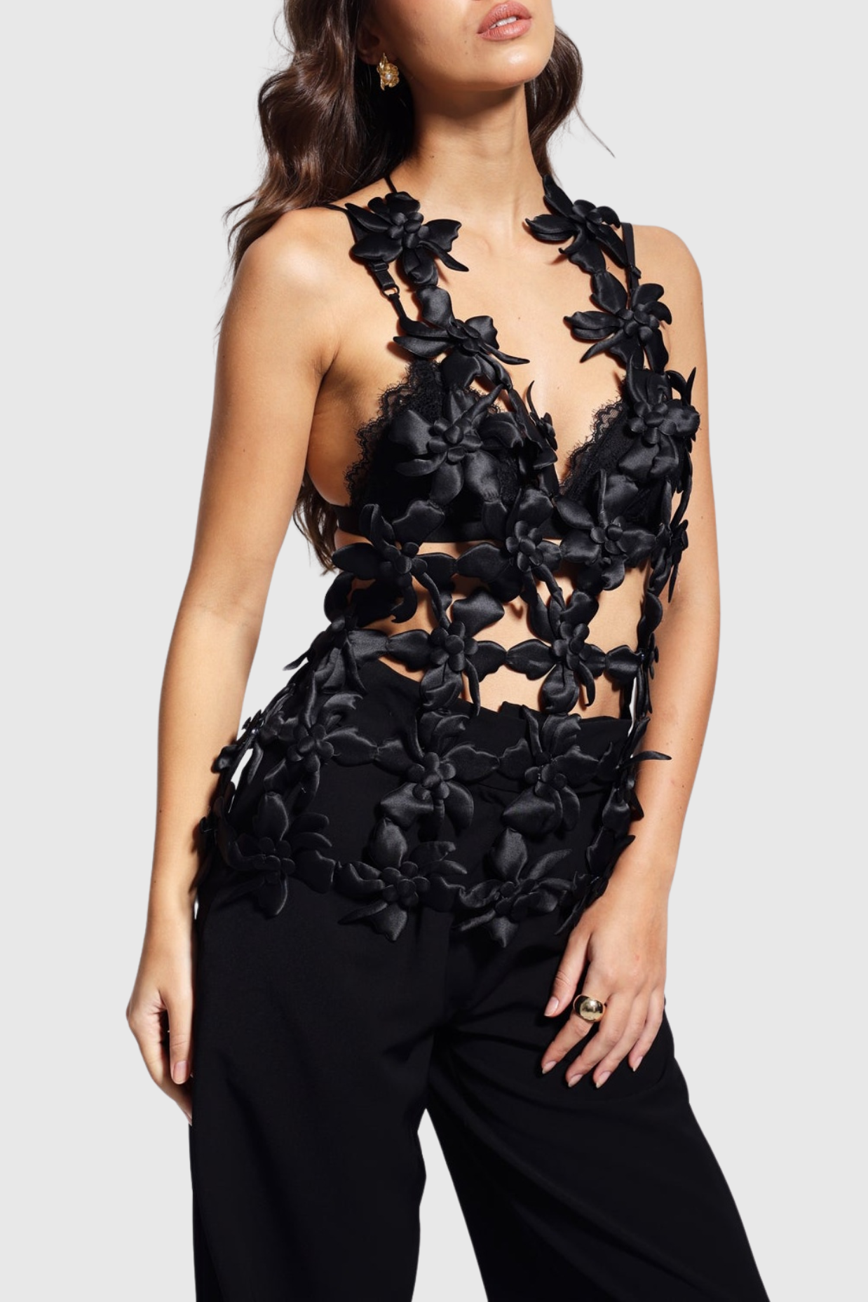 Juliete Floral Cutout Backless Top - Black