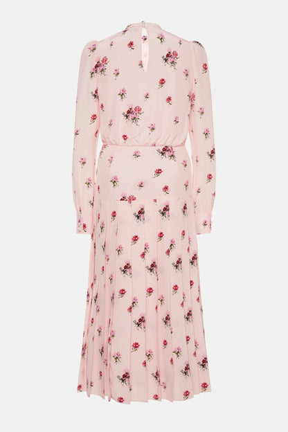 Jutalak Rose Print Pleated Midi Dress