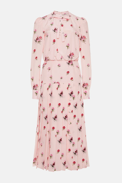 Jutalak Rose Print Pleated Midi Dress