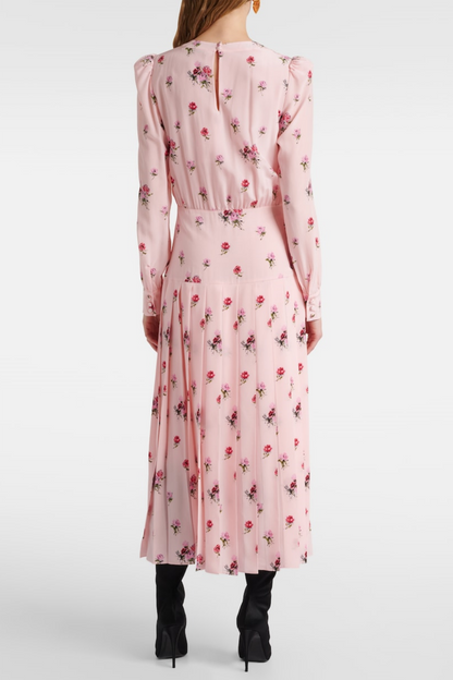 Jutalak Rose Print Pleated Midi Dress