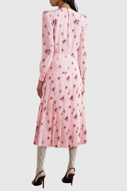 Jutalak Rose Print Pleated Midi Dress