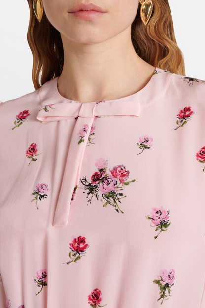 Jutalak Rose Print Pleated Midi Dress