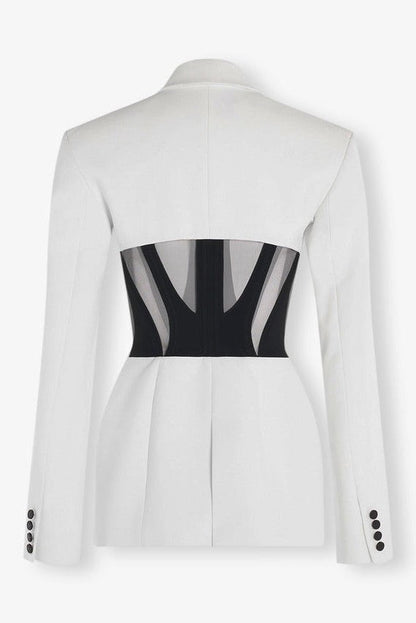 Kamryn Paneled Mesh Blazer - White