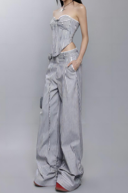 Karina Floral Stripe Lace Up Top