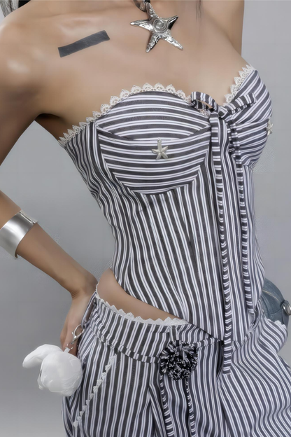 Karina Floral Stripe Lace Up Top