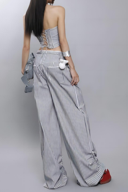 Karina Floral Stripe Lace Up Top