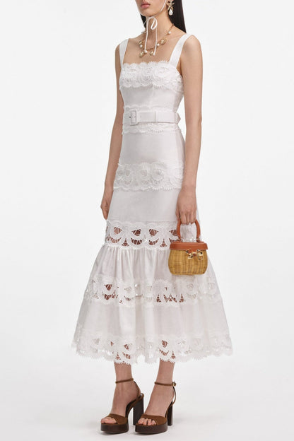 Keane Lace Insert Belted Midi Dress