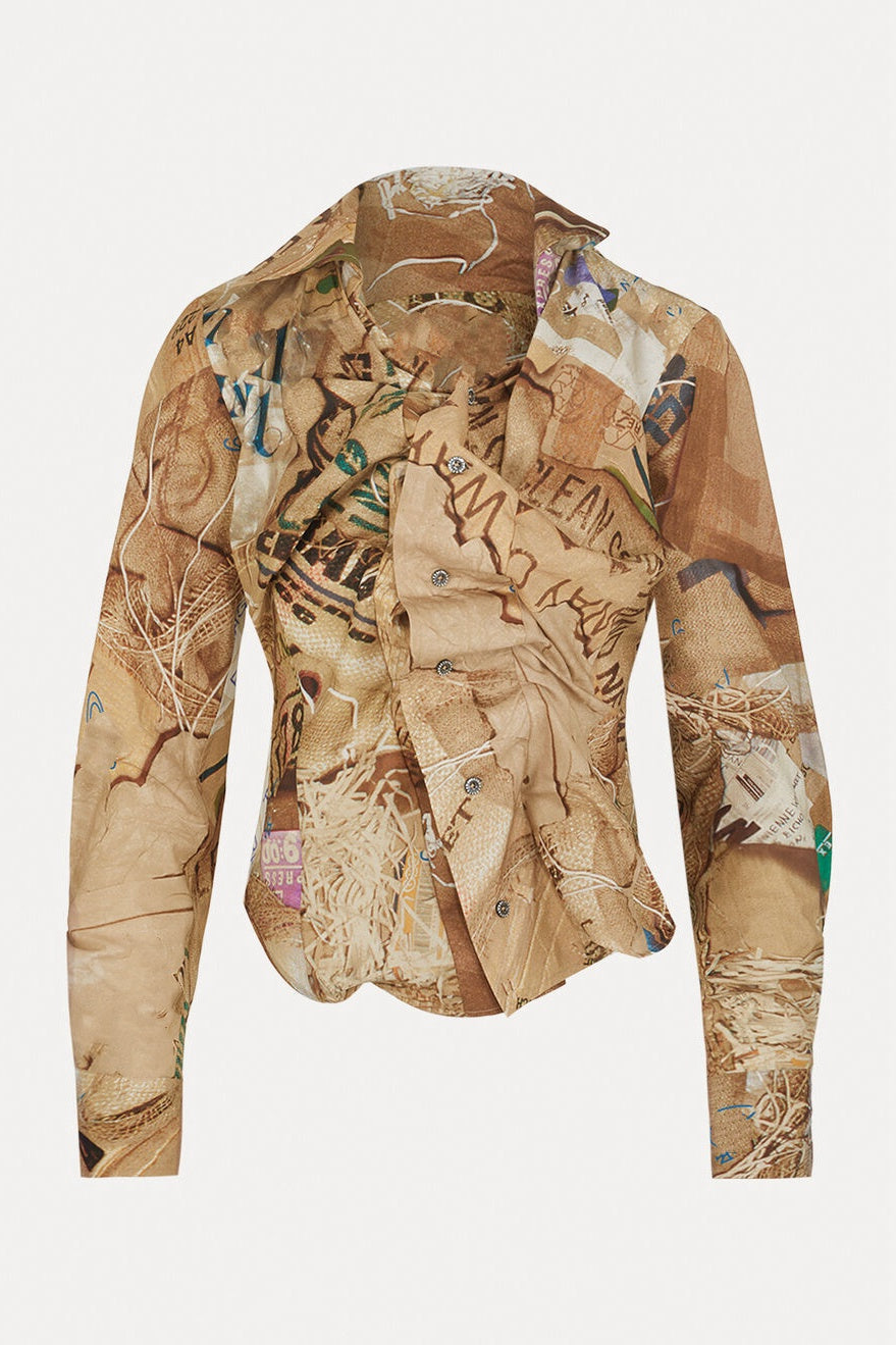 Keira Asymmetric Gathered Printed Shirt