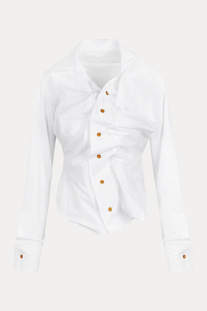Keira Asymmetric Gathered Shirt - White
