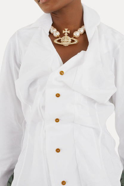 Keira Asymmetric Gathered Shirt - White