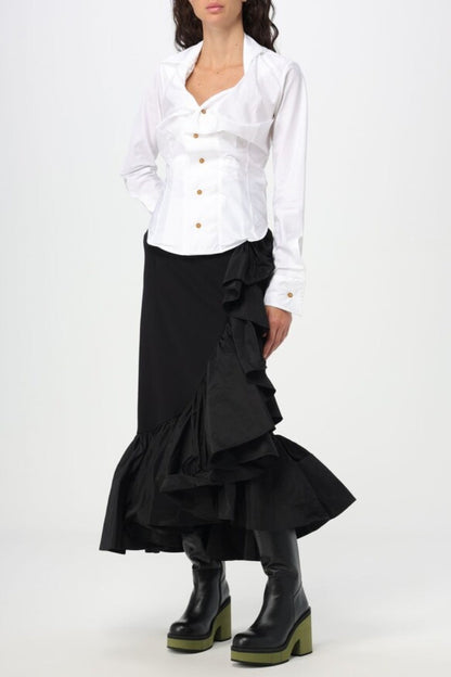 Keira Asymmetric Gathered Shirt - White