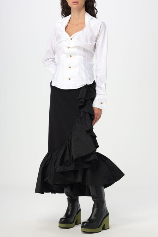 Keira Asymmetric Gathered Shirt - White