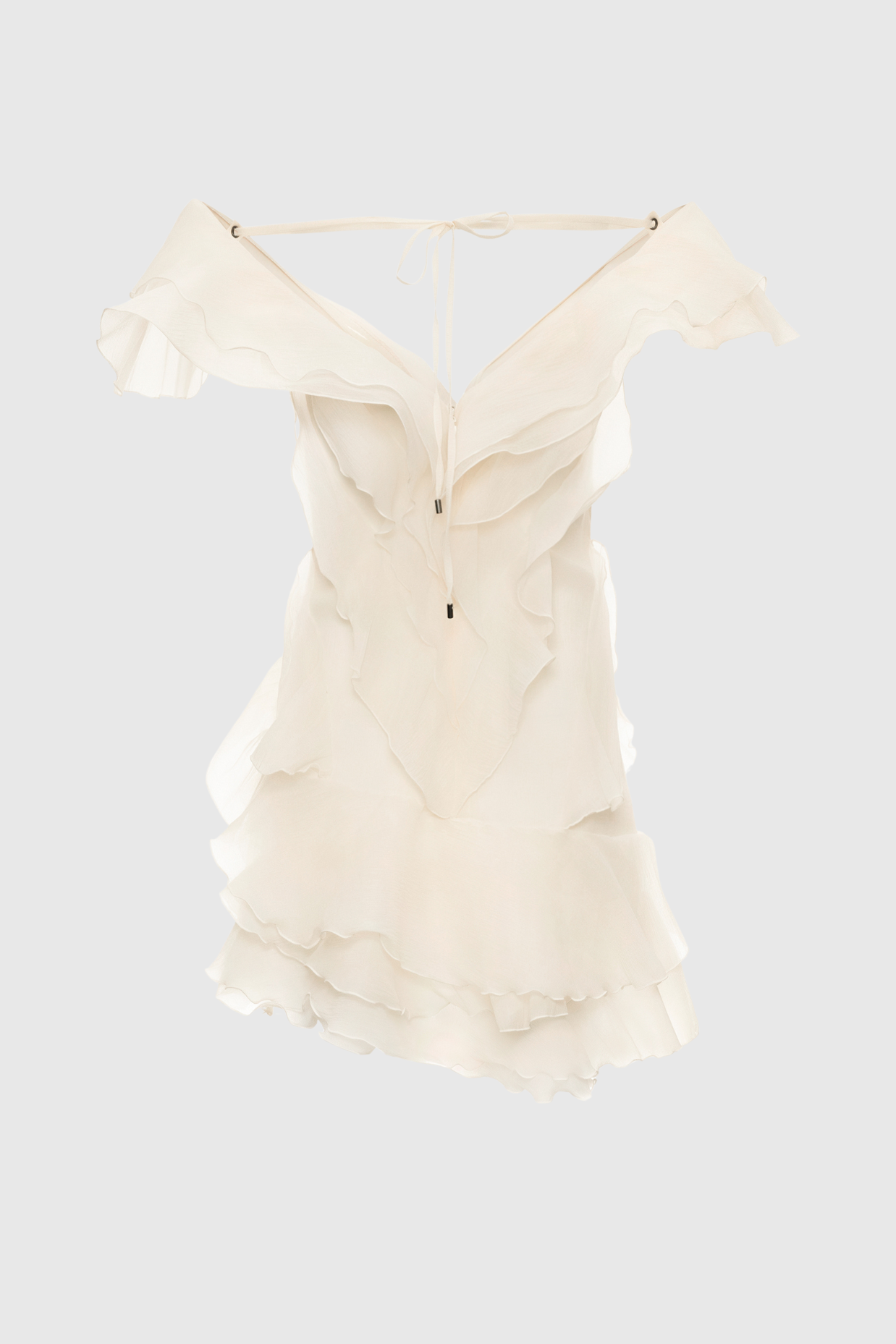 Kellan Off Shoulder Ruffle Mini Dress - Beige