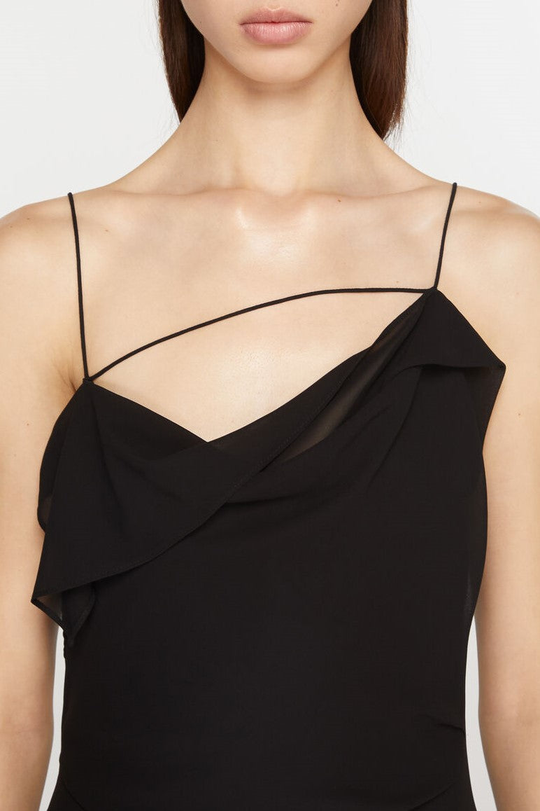 Kenzia Asymmetric Ruffle Midi Dress - Black