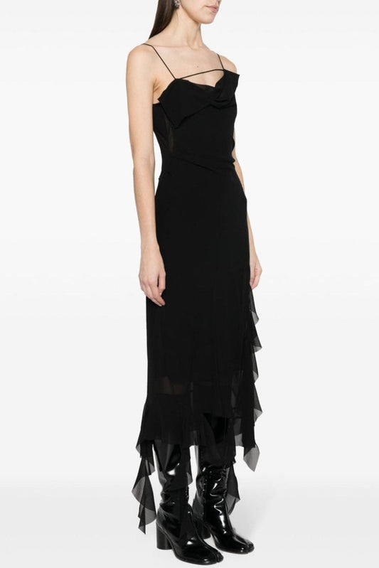 Kenzia Asymmetric Ruffle Midi Dress - Black