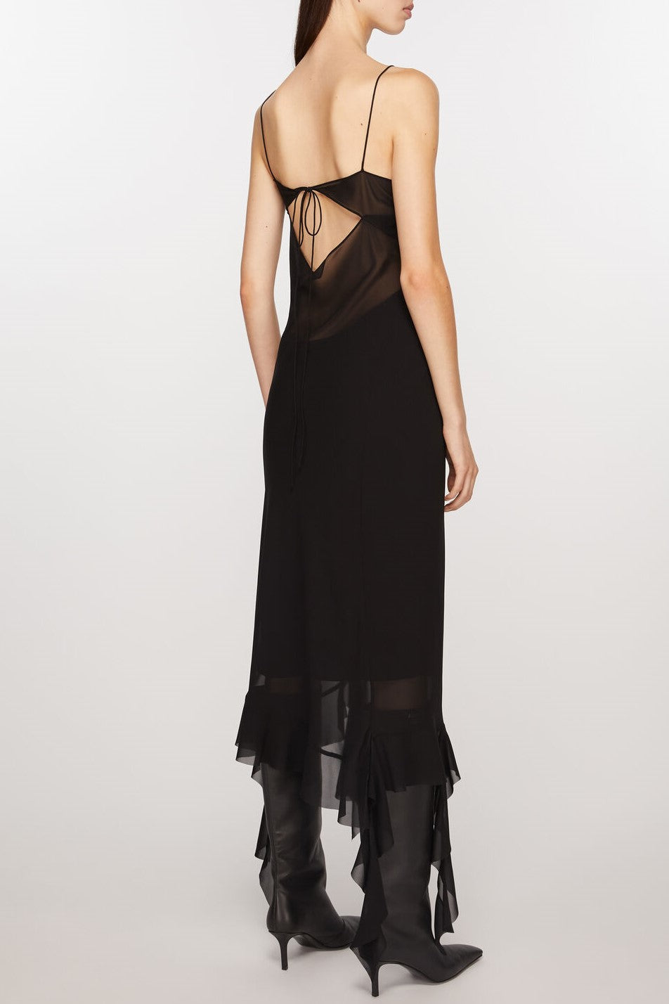 Kenzia Asymmetric Ruffle Midi Dress - Black