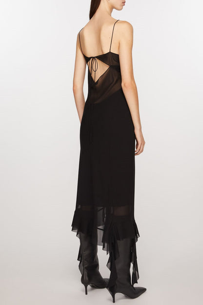 Kenzia Asymmetric Ruffle Midi Dress - Black