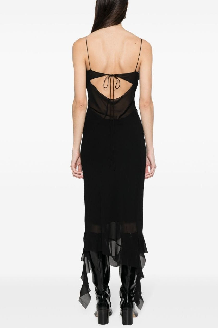 Kenzia Asymmetric Ruffle Midi Dress - Black