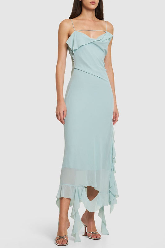 Kenzia Asymmetric Ruffle Midi Dress - Green
