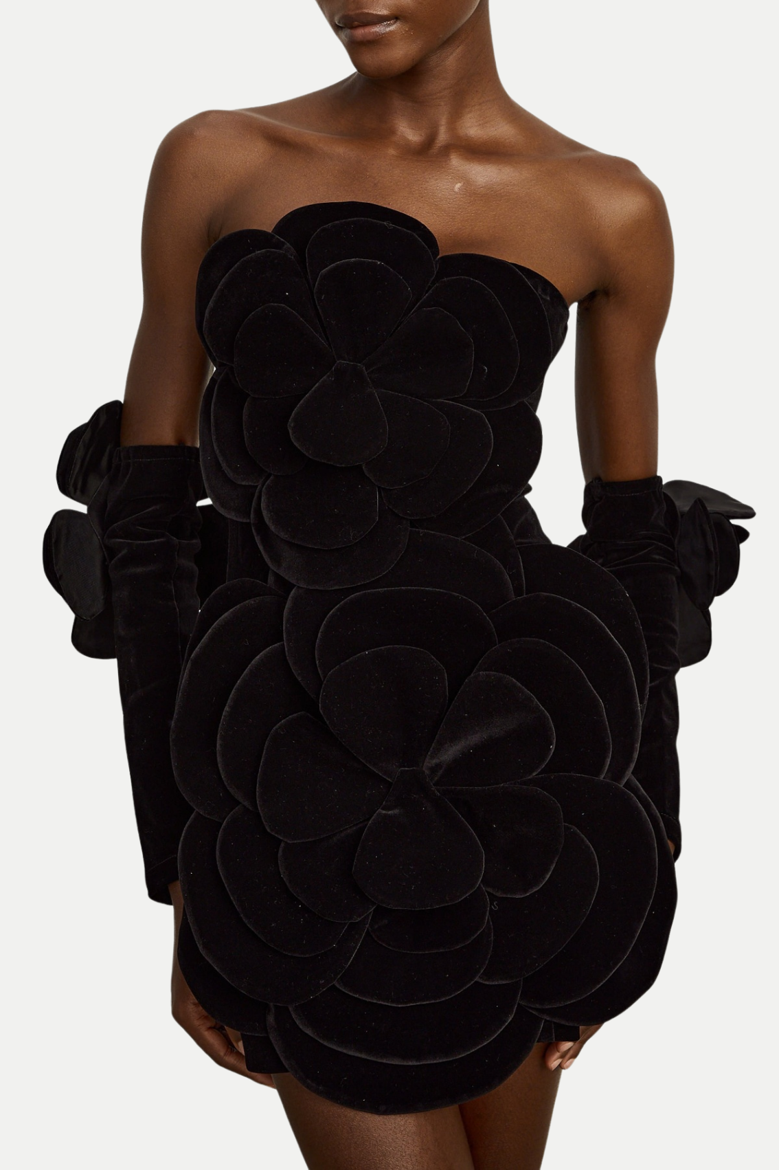Kerio Floral Appliqué Velvet Mini Dress - Black