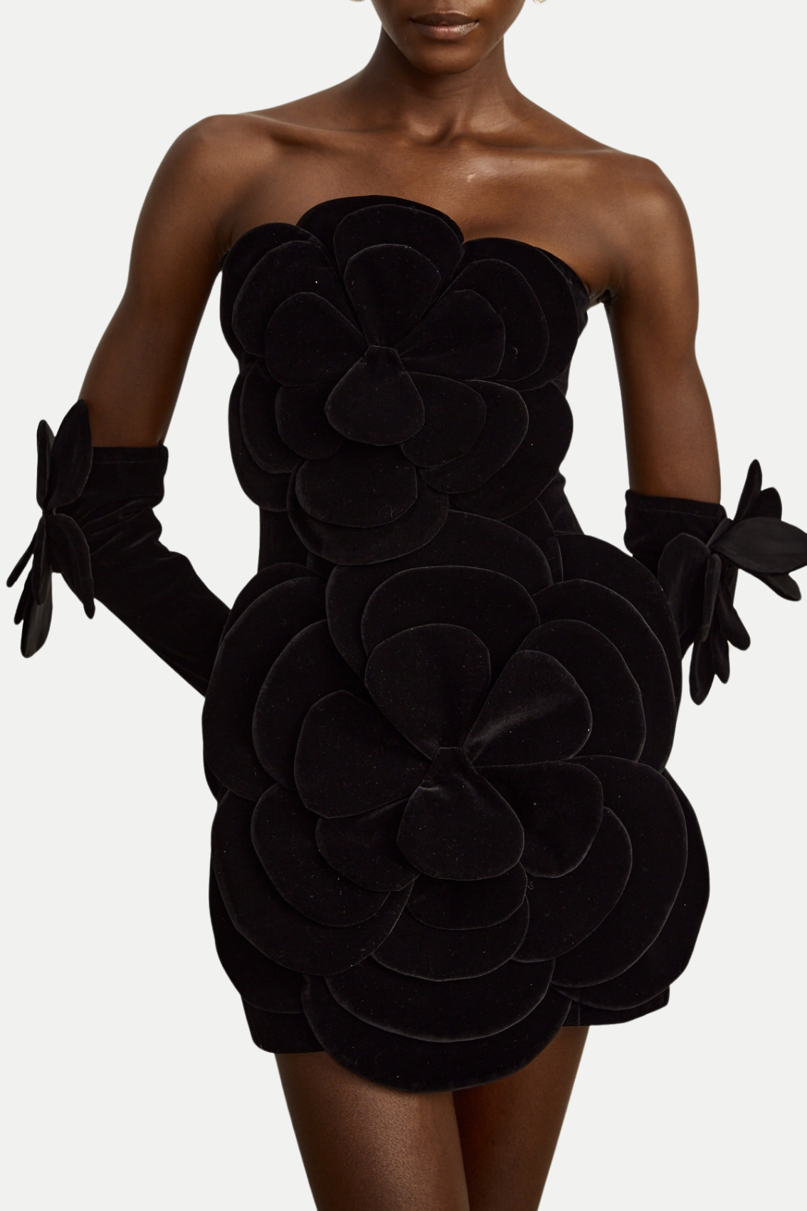 Kerio Floral Appliqué Velvet Mini Dress - Black