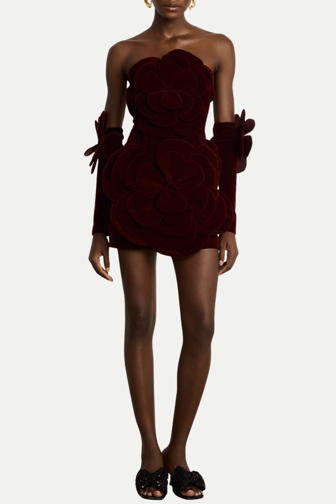 Kerio Floral Appliqué Velvet Mini Dress - Red
