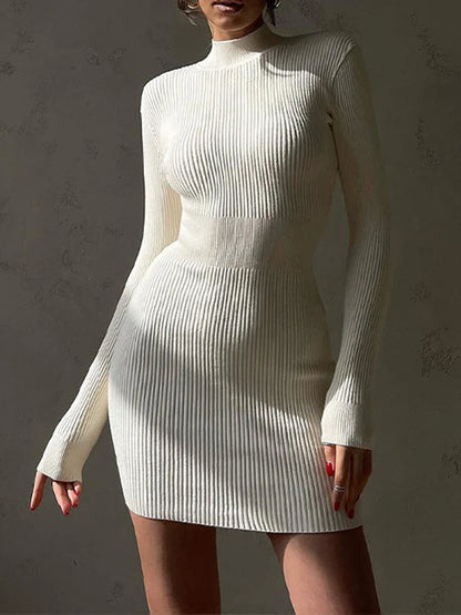 DressBetty - 2024 Knitted White Turtleneck Elegant Fashion Midi Bodycon Dress