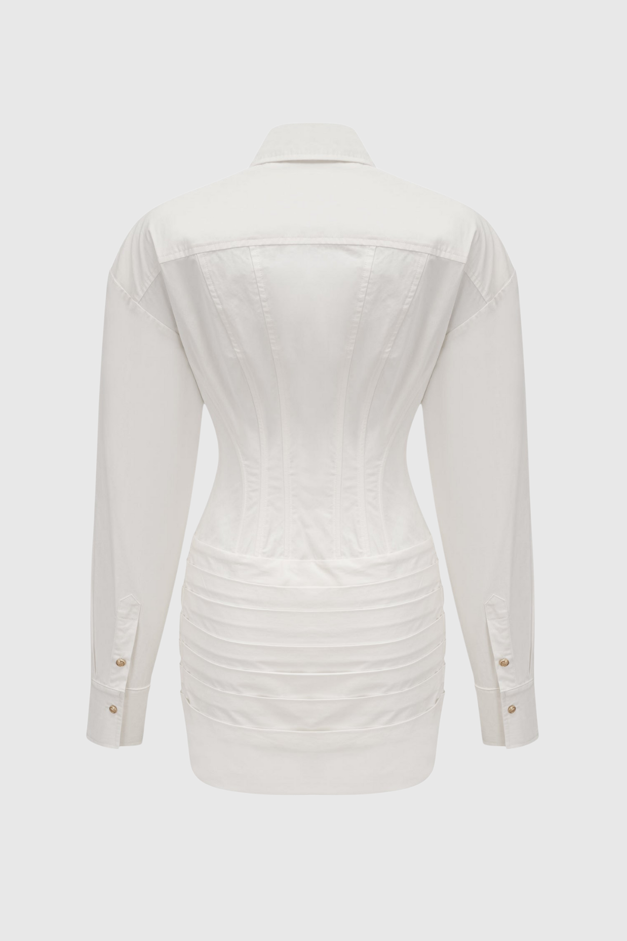 Kretska Cinched-waist Pleated Mini Shirt Dress - White