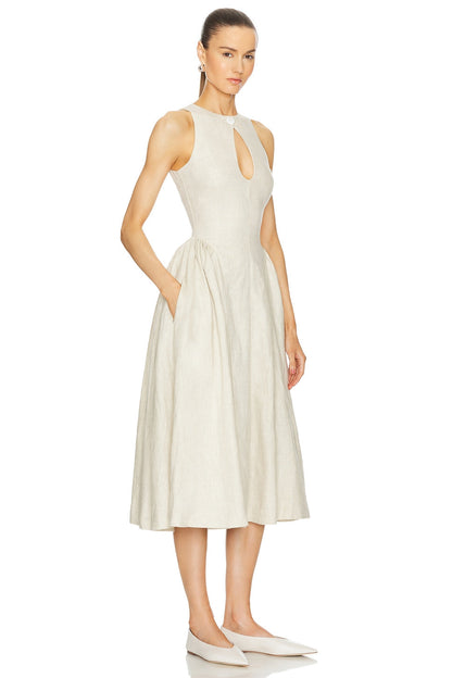 Caitlin - Linen Keyhole Midi Dress
