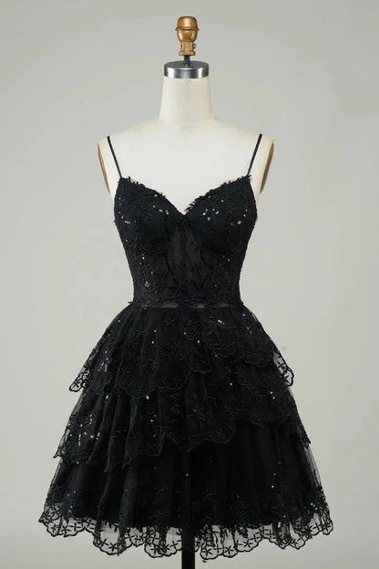 Lace Applique Tiered Tulle Corset Mini Dress