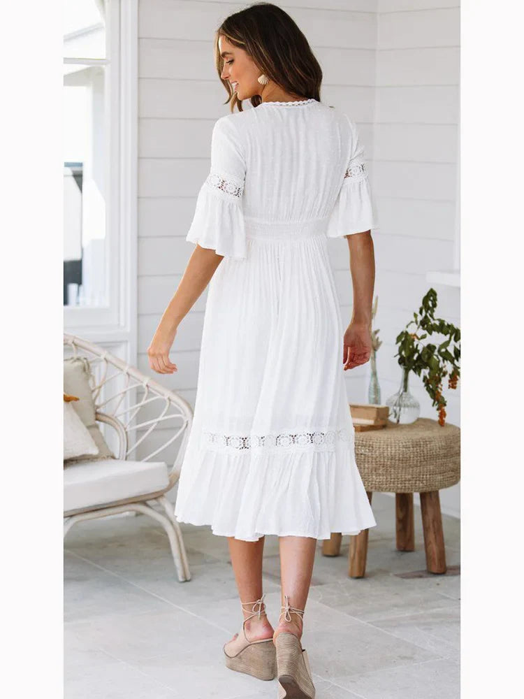 DressBetty - 2024 Sexy V Neck Lace Splice Boho Midi Dress