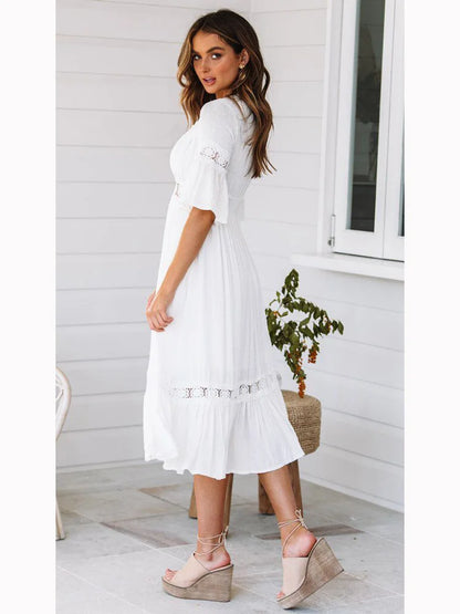 DressBetty - 2024 Sexy V Neck Lace Splice Boho Midi Dress