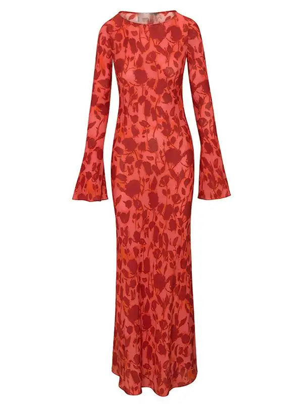 DressBetty - 2024 Elegant Chiffon Print Long Sleeve Maxi Summer Floral Dress