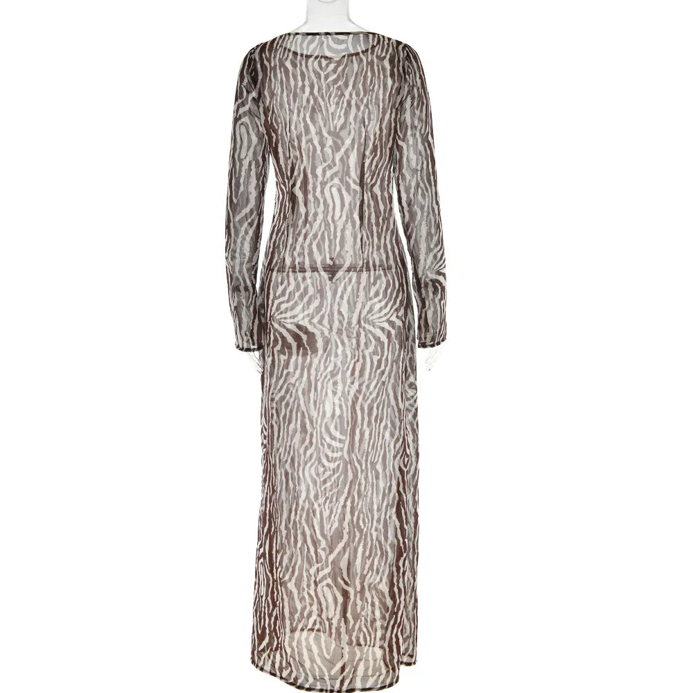 DressBetty - 2024 Elegant Chiffon Print Long Sleeve Maxi Summer Floral Dress