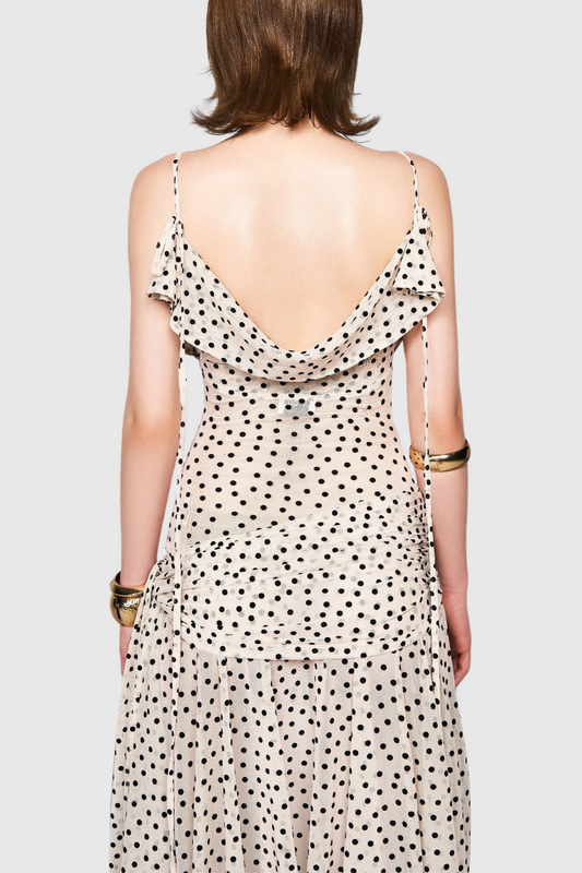 Lakena Asymmetrical Polka Dot Midi Dress