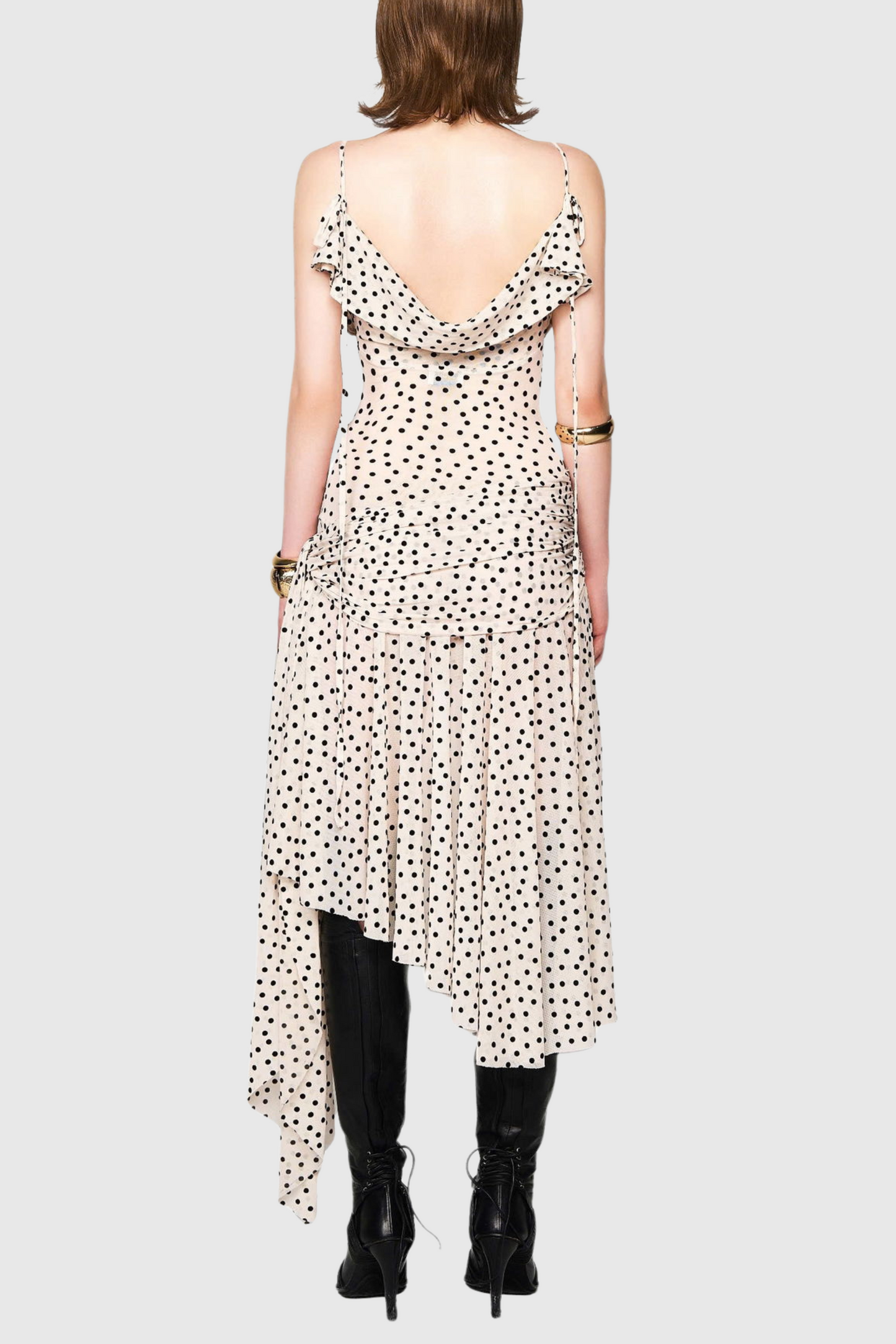 Lakena Asymmetrical Polka Dot Midi Dress