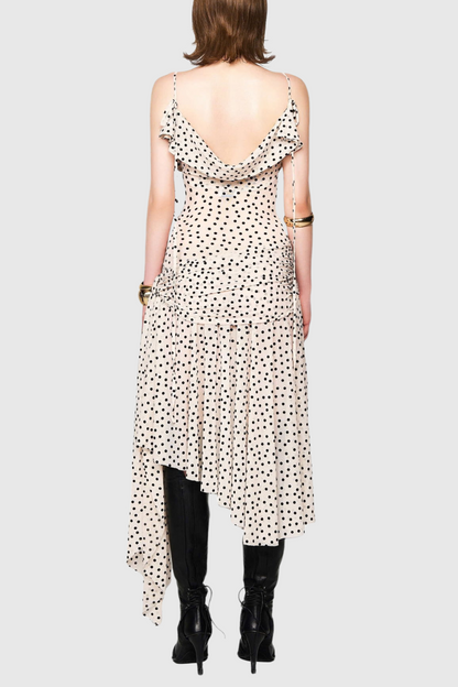 Lakena Asymmetrical Polka Dot Midi Dress