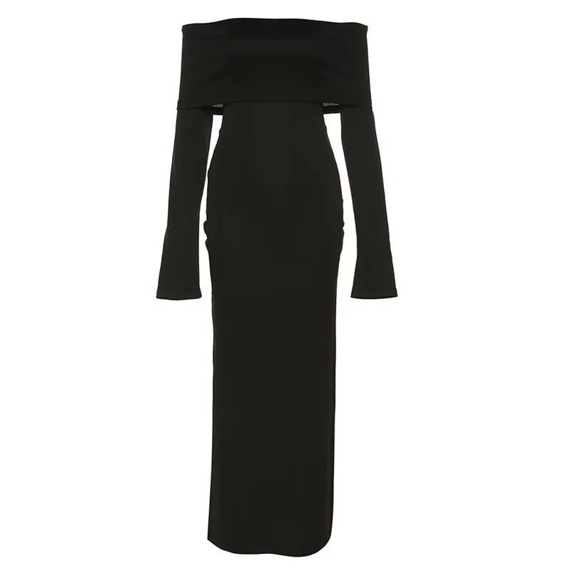 DressBetty - 2024 Off-Shoulder Lapel Neck Sexy Long Sleeve Maxi Dress
