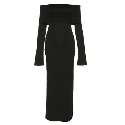 DressBetty - 2024 Off-Shoulder Lapel Neck Sexy Long Sleeve Maxi Dress