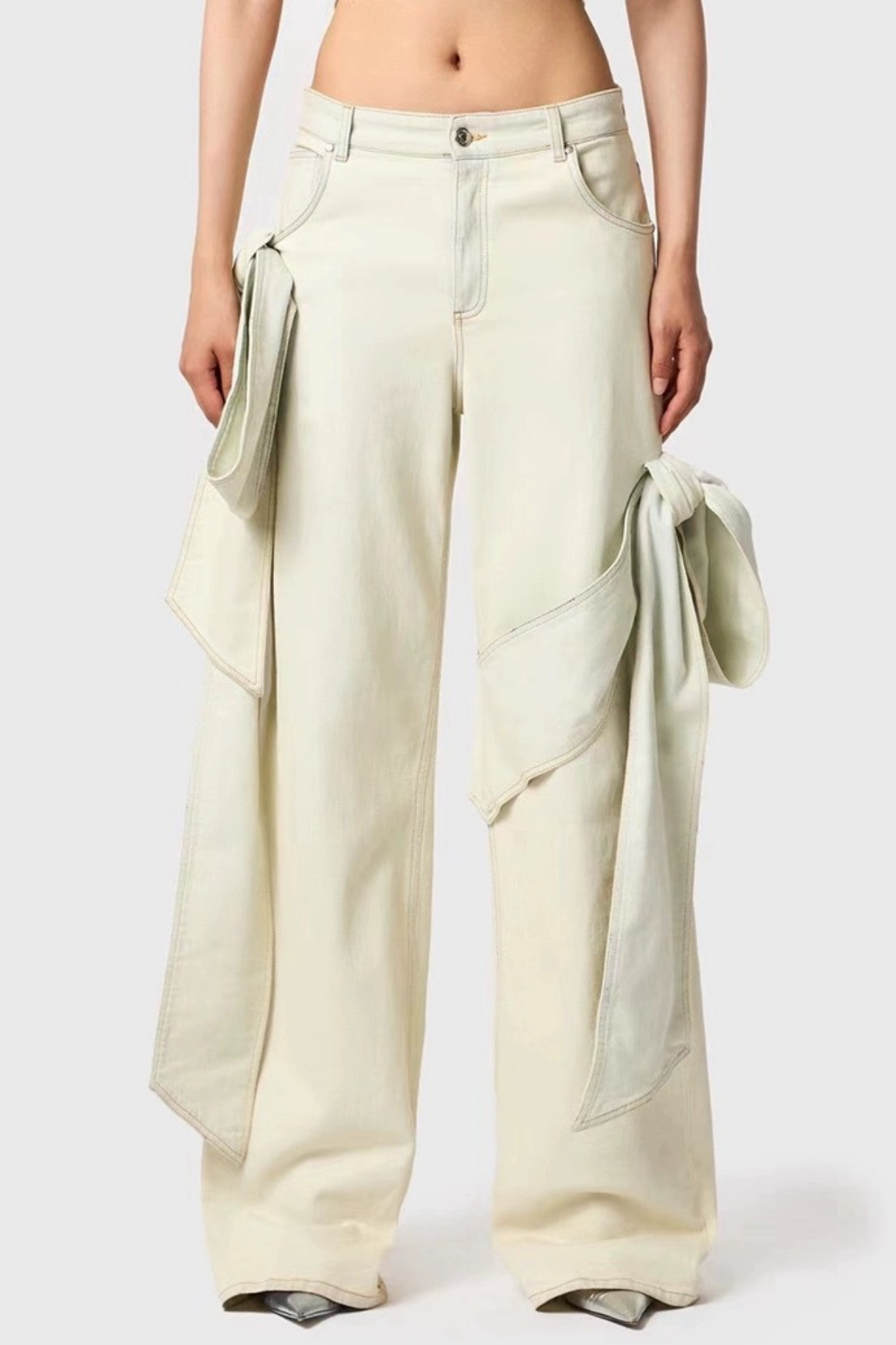 Camille Bow Denim Top - White