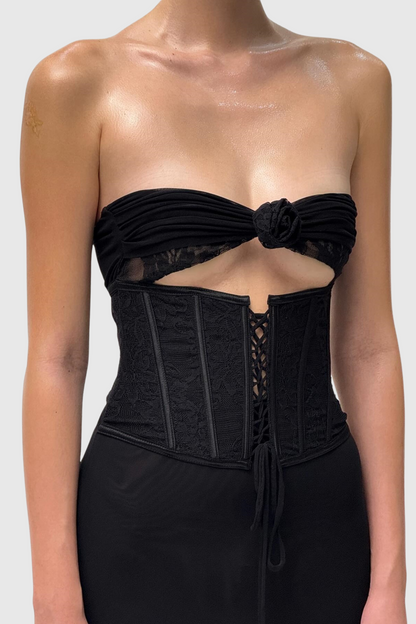 Laythan Mesh Cutout Corset Maxi Dress - Black