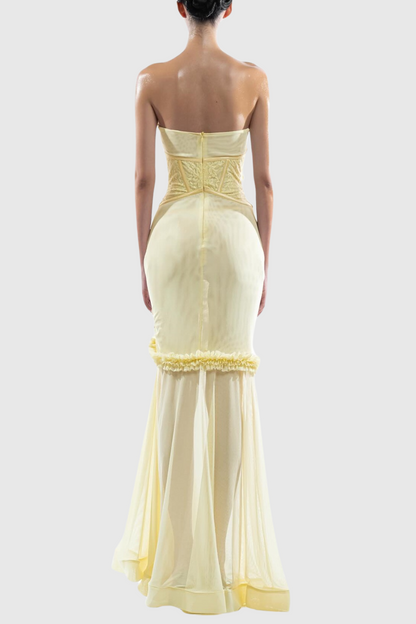 Laythan Mesh Cutout Corset Maxi Dress - Yellow